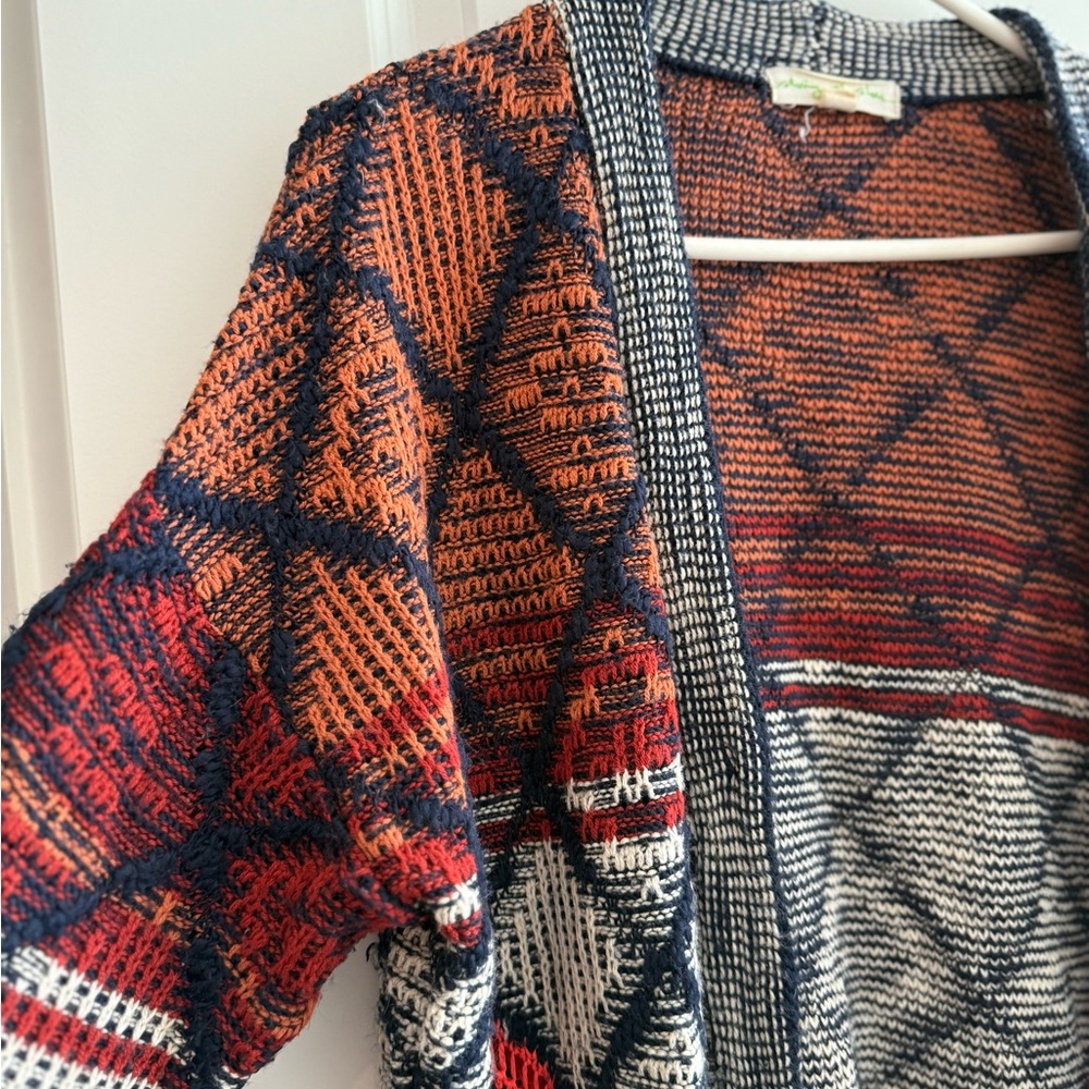 Anthropologie Orange and Blue Geometric Cardigan - Picture 3 of 4